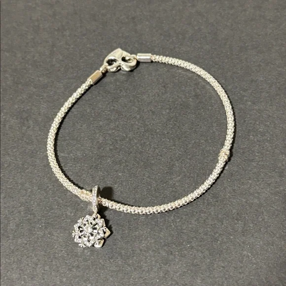 Pandora Sparkling Snowflake Double Dangle Charm Silver Bracelet - Picture 3 of 8